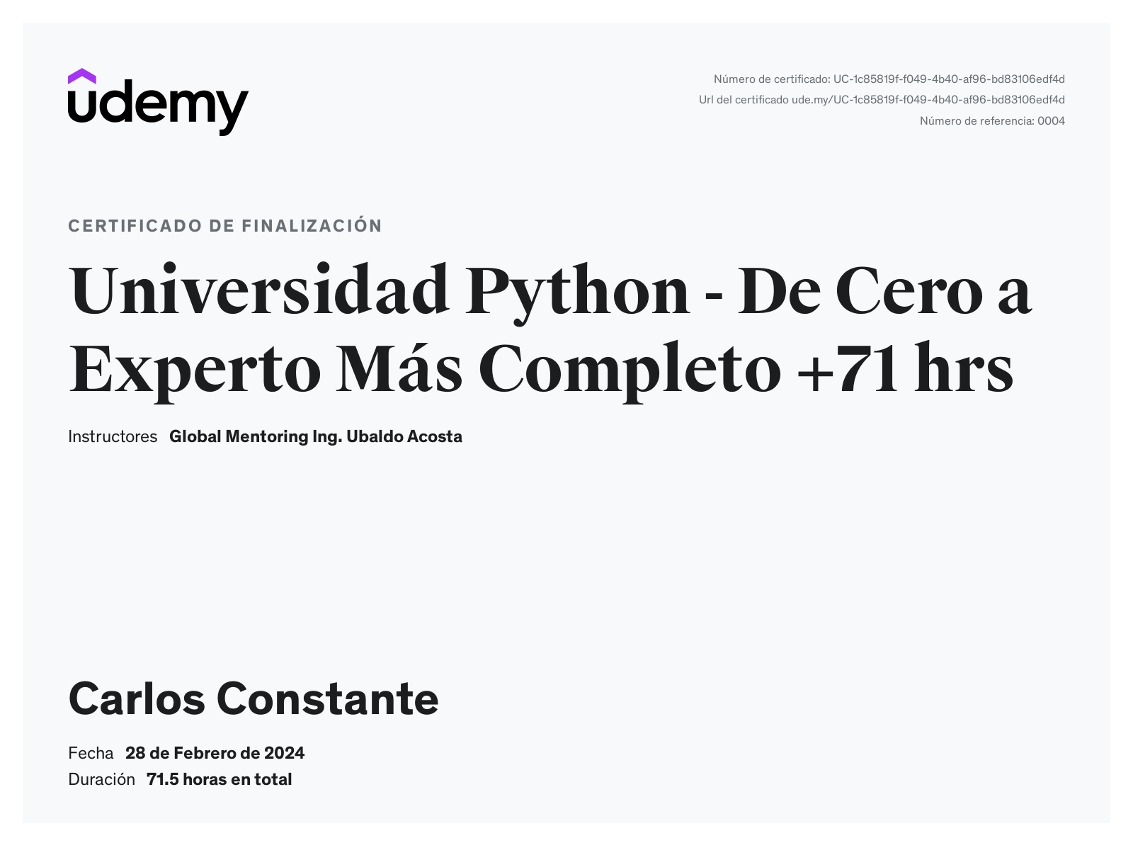 Universidad python - De cero a experto mas completo + 71hrs