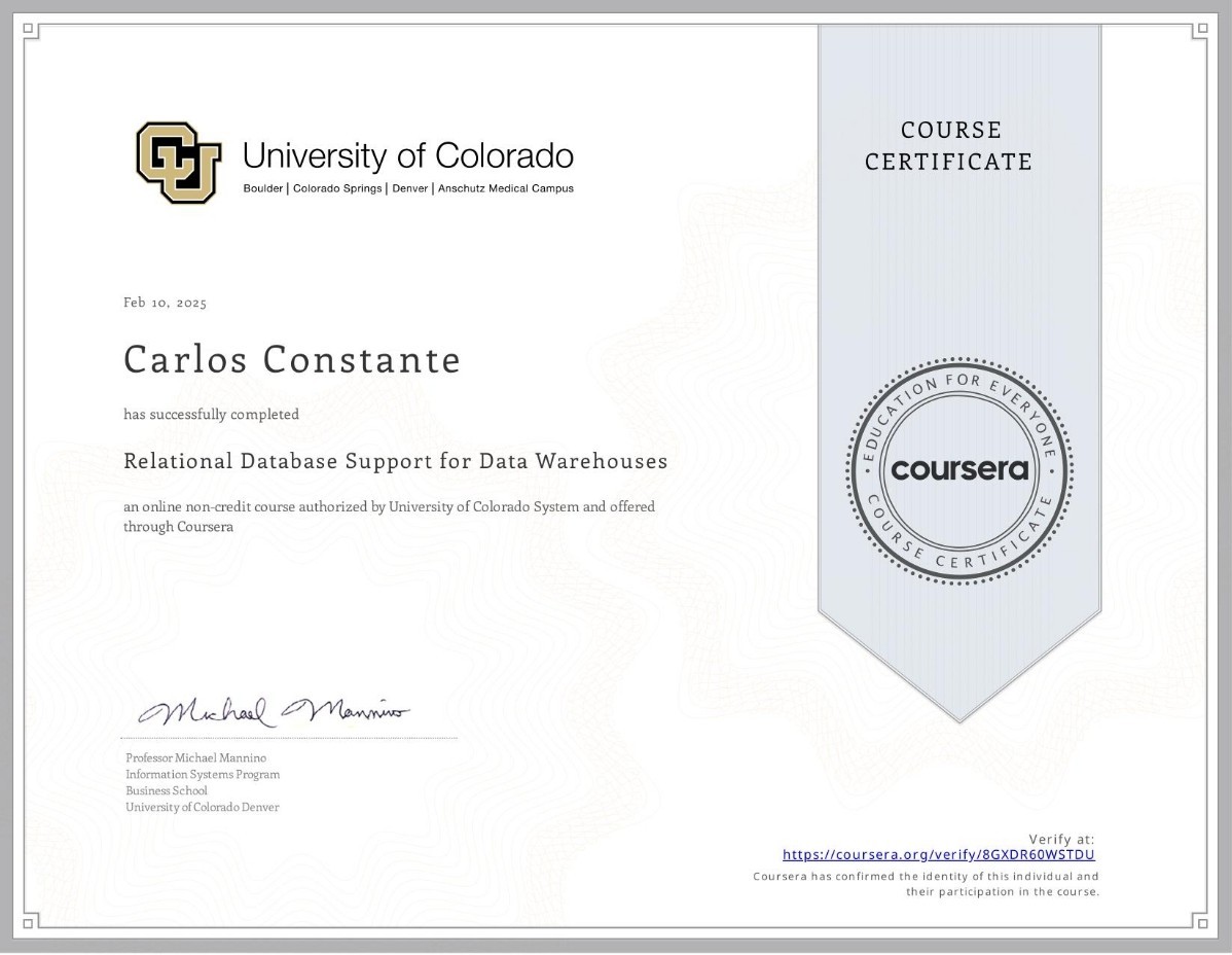 Relational Database Support for Data Warehouses